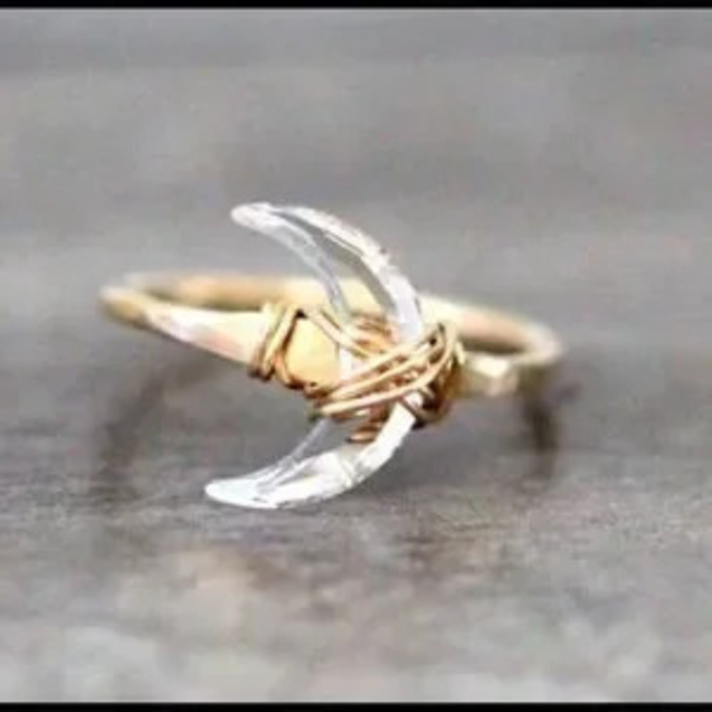 Crystal Moon Ring size 6,7,8 Crystal?Quartz Gemstone Post, Gold Ring
